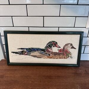 Vintage Framed Duck Cross-Stitch Art